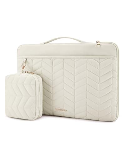 BAGSMART Laptop Case with Handle, Puffy Padded Laptop Bag Sleeve for Women, Portable MacBook Air/Pro Computer Case, 15-16 inch, Beige