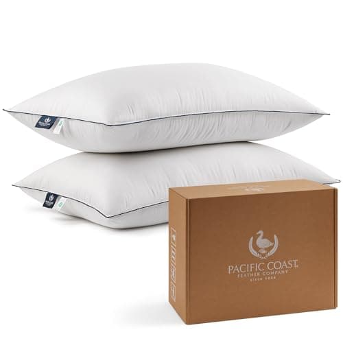 Pacific Coast Pillows Queen Size Set of 2, Goose Feather and Down Pillow for Sleeping, 3-Chamber Hotel Pillow for Side Sleepers and Back Sleepers