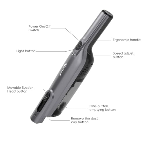 AYONTIN Rechargeable Handheld Vacuum, Lightweight Hand Vacuum Cordless, Powerful Suction, One-Touch Empty, LED Lights, Large Dust Cup for Home, Office, Car, Pet, Steel 7