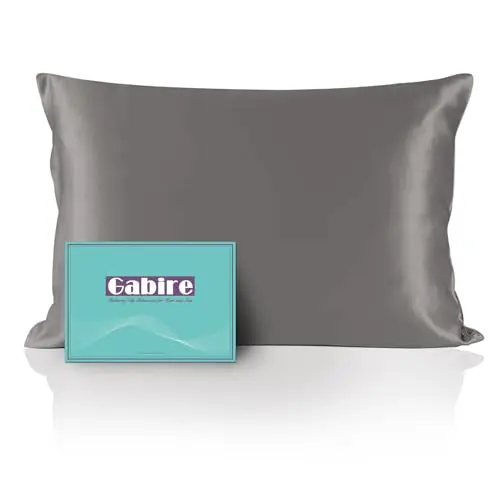Gabire Mulberry Silk Pillowcase for Hair and Skin Prevent Acne Both Sides Real Silk Organic Silk with Hidden Zipper, Grey, Standard (20"×26")