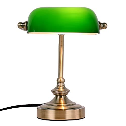 FIRVRE Mini Glass Bankers Lamp, Desk Lamp, Classic Retro Bronze Finish G9 Base, Plug in Vintage Table lamp, Reading Modern for Home Office,Piano Banker Mini Desk Table Lamp,Library(Without Bulb)