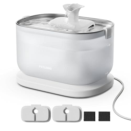 PETLIBRO Cat Water Fountain, Cat Fountain Indoor Stainless Steel Tray, 2.5L/84oz Wireless Pump Pet Water Fountain, Cat Water Dispenser with Two Flow Modes, Pet Fountain for Drinking Easy Clean