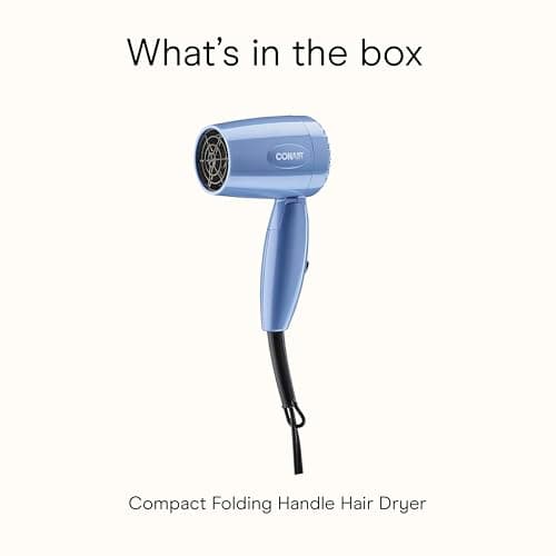 Conair Travel Hair Dryer with Dual Voltage, 1600W Compact Blow Dryer with Folding Handle, Blue 8
