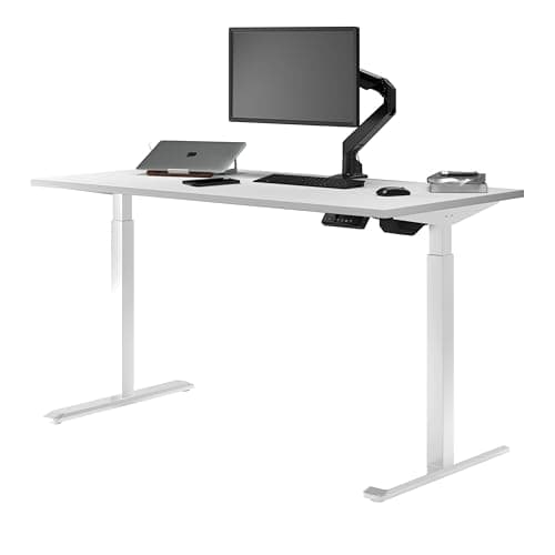 Desky Single Electric Height Table – Ergonomic Workstation with 47.2 x 29.5 in White Surface – Motorised Height Range for Home Office Productivity