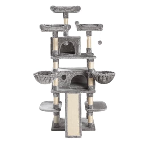 SHA CERLIN 68 Inches Multi-Level Large Cat Tree for Large Kitties/Big Cat Tower with Condo/Cozy Plush ‌Pussycat Perches/Sisal Scratching Posts and Hammocks/Activity Center/Grey 9