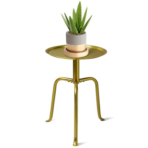 Uniqcovosa Plant Stand Indoor Outdoor, 11'' Round Gold Corner Single Plant Table, 3-Leg Small Metal Plant Holders Flower Pot Stand, Modern Corner Round Small Side End Table with Raised Design