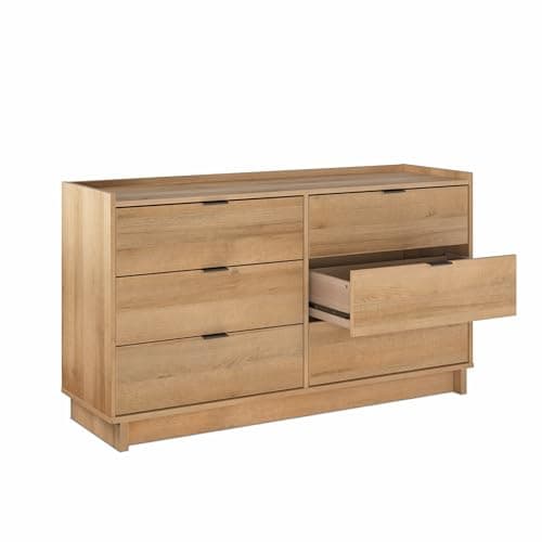 Prepac Simply Modern 6-Drawer Double Dresser for Bedroom, Chest of Drawers, Modern Bedroom Furniture, 52.5” Wide x 16” deep x 29.5” Tall, Oak 10