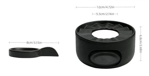 Hoffnugshween Stoneware Teapot Warmer with Safety Candle Spoon - Rustic Coarse Pottery Tea Heater Base with Vent Holes, Matte Finish Zen Decor for Glass & Ceramic Teapots, Coffee, Hot Sake (Black) 5