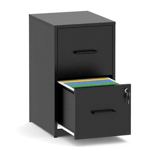 FLIXELIO 2 Drawer File Cabinet with Lock,Metal Vertical Filing Cabinets for Home Office,Heavy Duty File Storage Cabinet for Letter/Legal/A4/F4 Size File,Assembly Require (Black, Vertical 2 Drawer)