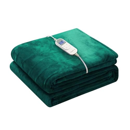 Wapaneus Heated Blanket Electric Throw 72" x 84" Full Size with 10 Heating Levels 12 Hours Time Setings and Auto-Shut Off, Flannel Fast-Heating Electric Blanket,Machine Washable,Vintage Green