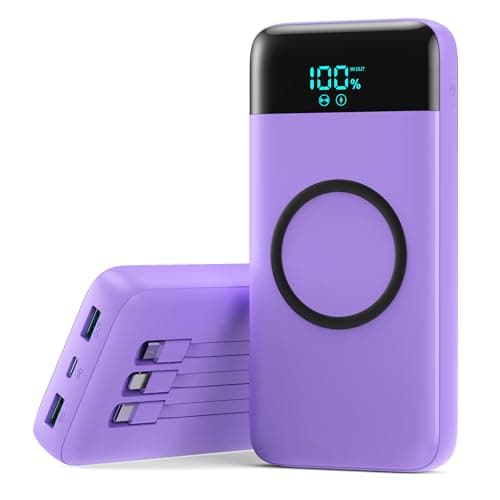 Wireless Portable Charger 40800mAh for iPhone with 3 Built-in Cables,7-in-1 15W Wireless Charging USB C Power Bank,25W PD Fast Charging Travel Essential Battery Pack for iPhone 17/16/15,Android-Purple