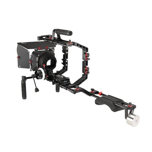 Filmcity Shoulder Rig Kit w Matte Box & Follow Focus for DSLR Cameras. Ergonomic & Stable, 6” to 9” Convertible Size. Adjustable Handles, ¼” Threads. Comfy Shoulder Pad, Quick Release Plate (FC-03)