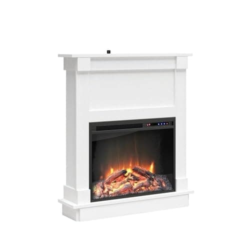 Ameriwood Home Ellsworth Fireplace with Mantel, White - Cozy Electric Heater for Home & Kitchen, 400 sq. ft. Heating, Remote Control, Neutral Finish 6