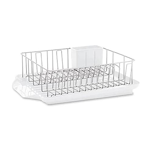 Farberware Classic Large Rust Resistant Full Dishrack with Removable 3 Compartment Flatware Caddy, Andlged Drain Board, 3-Piece, White