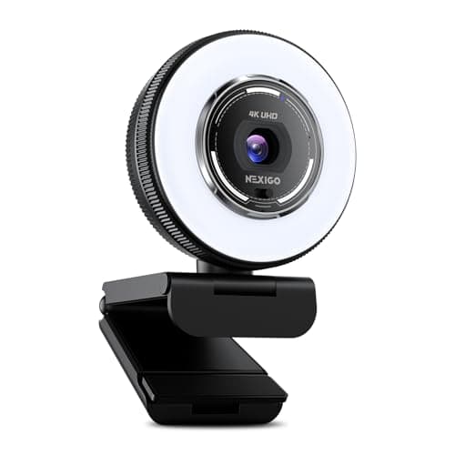 NexiGo N680E Pro 4K Webcam with Ring Light, PDAF Autofocus, 1080p 60FPS, Dual Noise-Canceling Mics, Privacy Shutter, USB Plug-and-Play for Zoom, Teams, Twitch, Google Meet