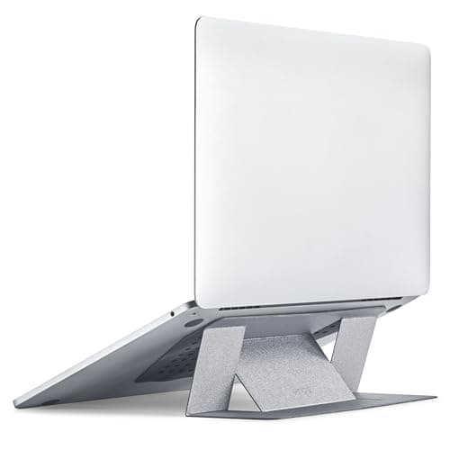 MOFT Laptop Stand for Desk, Adhesive MacBook Computer Stand with 2 Adjustable Viewing Angles, Foldable and Portable Laptop Riser Compatible with 11"-16" Laptops, Silver(Adhesive Version)