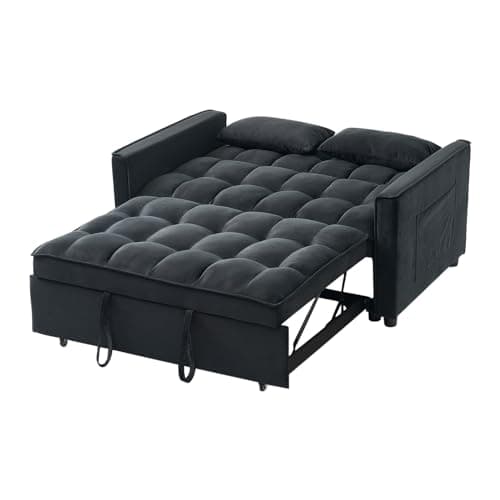 ECHINGLE 54.8'' Sleeper Sofa Bed 3-in-1 Convertible Couch with Pullout Bed, Reclining Backrest, Storage Pockets – Modern Space Lounge Furniture for Living Room, Includes Toss Pillows,Black 7