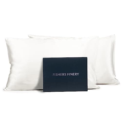 Fishers Finery 25mm 100% Pure Mulberry Silk Pillowcase Set (White Queen 2 Pack)