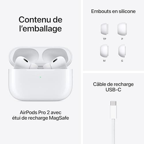 Apple AirPods Pro (2nd Generation) Wireless Ear Buds with USB-C Charging, Up to 2X More Active Noise Cancelling Bluetooth Headphones, Transparency Mode, Adaptive, Personalized Spatial Audio, White 7