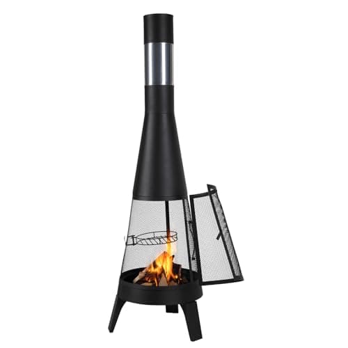 VEVOR Chiminea, 20 Inch Outdoor Wood Burning Firepit, Conical Fireplace for BBQ & Warming, Outside Wooden Fire Pit with Grill Mesh, Chimney Coat & Rustproof Chiminea Lid, for Patio, Garden, Backyard 10