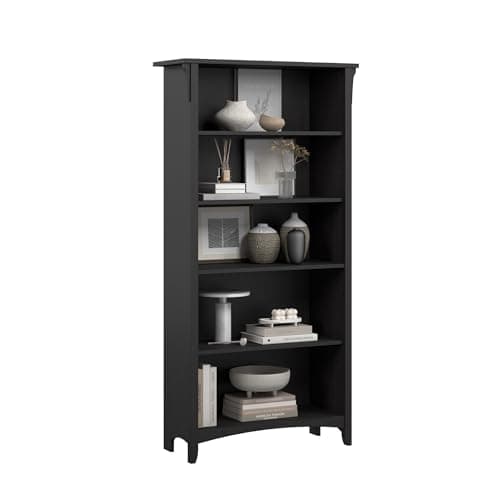 Bush Home Salinas 5 Shelf Bookcase in Vintage Black, Tall Bookshelf, Large Book Shelf for Living Room, Home Office, or Entryway