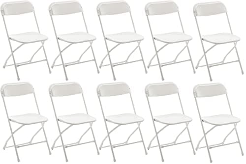 BTEXPERT Set of 10, White Plastic Folding Chairs Steel Frame Commercial 650LB High Weight Capacity Event Chair Lightweight for Office Wedding Party Picnic Kitchen Dining Church School - 10