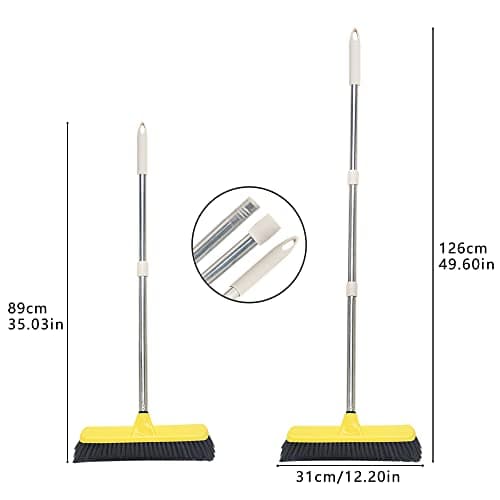 Push Broom with Long Handle, Floor Brush 49.6 inch Soft Bristle Broom 12.2" Wide for Cleaning Bathroom Kitchen Patio Garage Deck Tile Floor 6