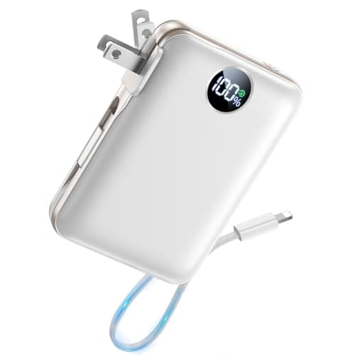Portable Charger with Built in Cables & Wall Plug,10000mAh Power Bank, 4 Outputs,22.5W USB C Fast Charging,Slim Travel Essential Battery Pack with LED Display for iPhone 17/16/15/14 Series,White