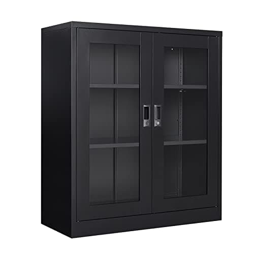 AFAIF 36”H Display Cabinet with Adjustable Shelves and Acrylic Door, Black Metal Display Cabinets, Locking Steel Black Storage Caninet for Home/Office/Living Room - Assembly Required