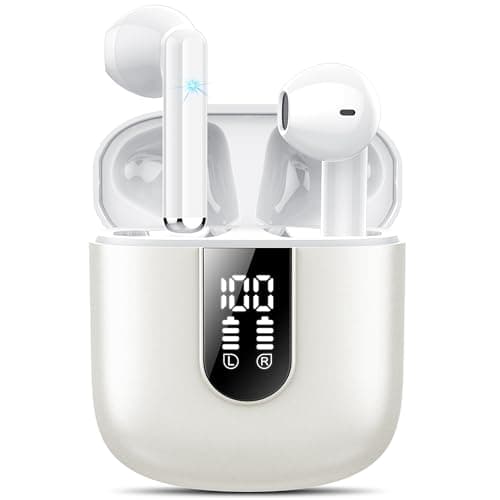 Wireless Earbuds 2024 Bluetooth 5.3 Headphones with HD Mic HiFi Stereo Sound, Wireless Earphones with Dual LED Display Touch Control, IPX7 Waterproof 30H Playtime Mini Ear Buds for iOS Android, White