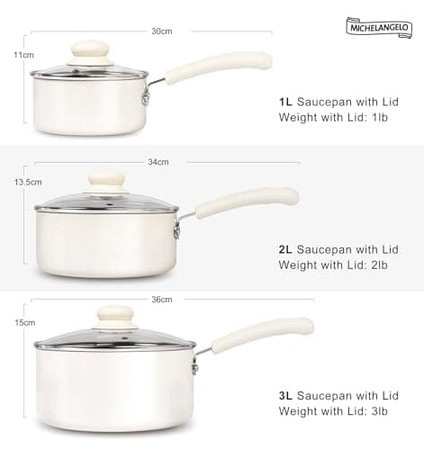 MICHELANGELO Nonstick Saucepan with Lid, Ceramic Sauce Pan Sets, Easy to Clean Sauce Pans, Multi-Purpose Cooking Pots, 1QT & 2QT & 3QT, White 7