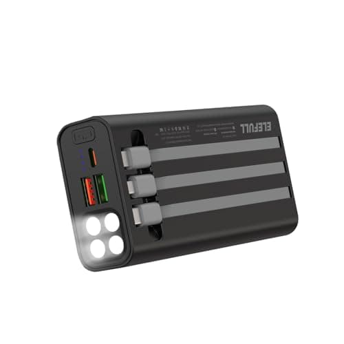 50000mAh Portable Charger, Built-in Cable 22.5W QC 3.0 PD USB C Power Bank, Fast Charging with, LED Flashlight, External Mobile Phone Batteries Compatible with iPhone (Black2, 50000, Milliamp Hours)