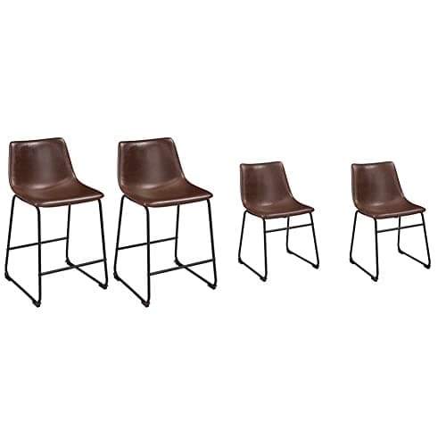 Signature Design by Ashley Centiar 24" Counter Height Modern Bucket Barstool Set of 2, Brown & Mid Century Centiar Dining Bucket Chair Set of 2, Black and Brown