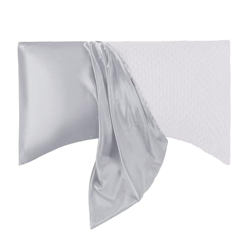 HOMBYS Curved Pillow Cases Queen Size 2 Pack-Silky Satin Side Sleeper Pillowcase Cover with Zipper-Smooth, Soft and Breathable for Hot Sleepers Hair and Skin (Queen-20 x30, Silver Grey)