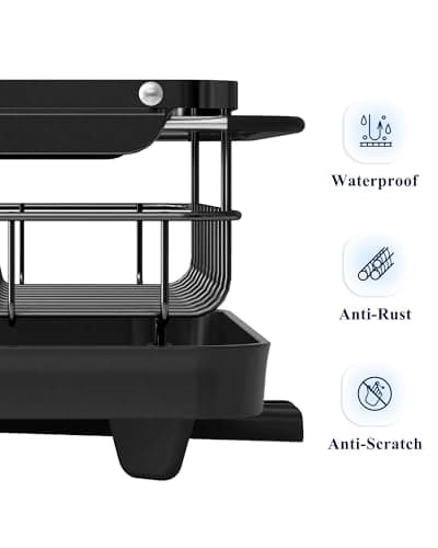 Kitsure Dish Drying Rack for Kitchen Counter, Stainless Steel Sink Organization and Storage Essentials with Cutlery Holder, Home and Appartment Decor, 12.2''W x 15.7''~23''L, Black 6