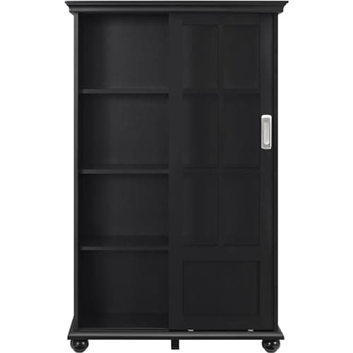 Ameriwood Home Aaron Lane Bookcase with Sliding Glass Doors, Black 5