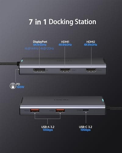 USB C Docking Station Dual Monitor 7 in 1 Laptop Docking Station Triple Monitors for DELL HP Lenovo,USBC Hub Multiport Adapter Dongle with 2HDMI 4K+8k DisplayPort+2*USB-A+1USB-C+USB-C Charging 100w 7