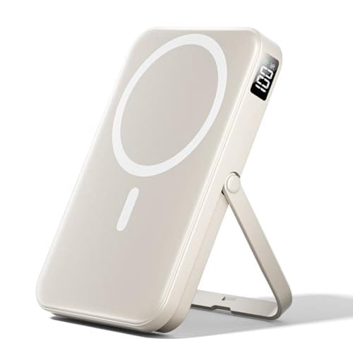 LENUTO 10000mAh Power Bank for Magsafe Battery Pack with PD 22.5W Fast Charge,Foldable Stand Portable Charger, Wireless Charger for iPhone 16/15/14/13/12 Series Travel Essential–(Beige)