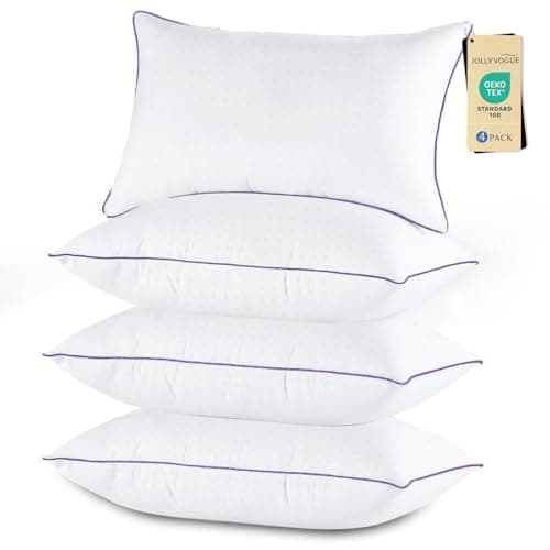 JOLLYVOGUE Pillows Queen Size Set of 4, Washable Supportive Bed Pillows with Super Soft Down Alternative Fill, Luxury Fluffy Hotel Quality for Side, Back, and Stomach Sleepers