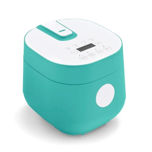 GreenLife Digital Rice Cooker, 2-Cups Uncooked/4-Cups Cooked, Removable Nonstick Ceramic PFAS-Free Pot, One-Touch Presets, Oats, Quinoa, Brown Rice, Auto Keep Warm, Fuzzy Logic Tech, 1.5 QT, Turquoise