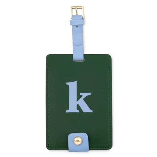 Kate Spade New York Leatherette Luggage Tag with Secure Strap, Colorful Suitcase Identifier for Travel, Monogram Bag Tag ID (K)