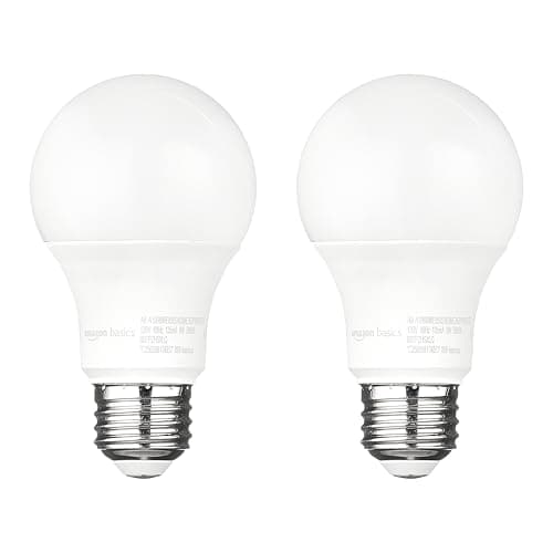 Amazon Basics A19 Dusk to Dawn Sensor LED Outdoor Light Bulb, 60W Equivalent, Energy-Efficient 9W, Daylight 5000K, E26 Base, 10,000 Hours, 2 Count (Pack of 1)