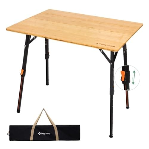 KingCamp Bamboo Folding Table, 4-Fold Camping Adjustable Height Portable Outdoor Lightweight & Compact Table with Aluminum Frame for RV Picnic BBQ Tailgating