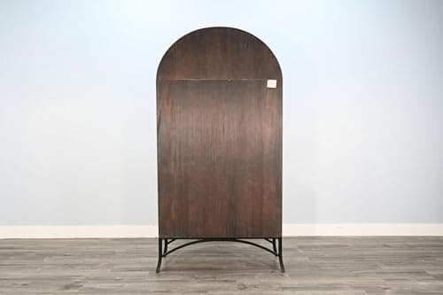 Sunny Designs Ella Arched Metal & Wood Display Cabinet with Glass Doors – Powder-Coated Steel Frame, Magnetic Latches, Adjustable Shelves, Windowpane Design, Living Room Storage (Oak Grove) 6