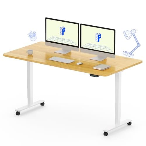 FLEXISPOT E6 MAX Dual Motor 55x28 Inch 3-Stage Heavy Duty Standing Desk, 330lbs Weight Capacity, Height Adjustable Desk w/Cable Management & Wheels (Seamless Maple Desktop + White Frame)