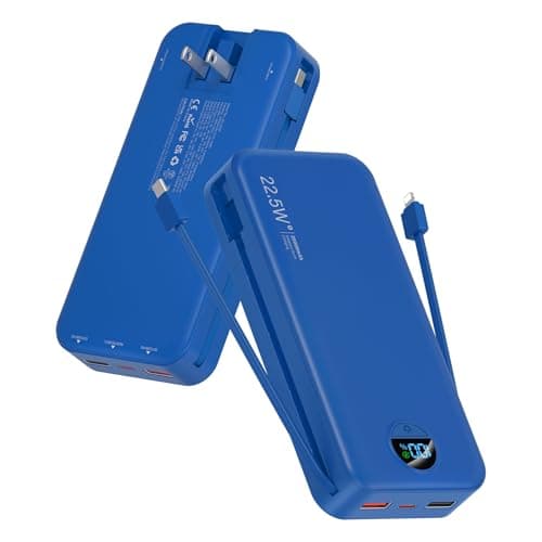 citicr Portable Charger Power Bank, 20000mAh 22.5W USB C Fast Charging with Built-in Cables & Wall Plug, External Battery Pack with LED Display, Travel Essential for iPhone, iPad, Samsung Navy