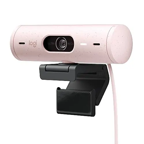 Logitech Brio 500 Full HD 1080p Webcam with Auto Light Correction, Dual Noise Reduction Mics, Privacy Cover, Works with Teams, Meet, Zoom - Rose