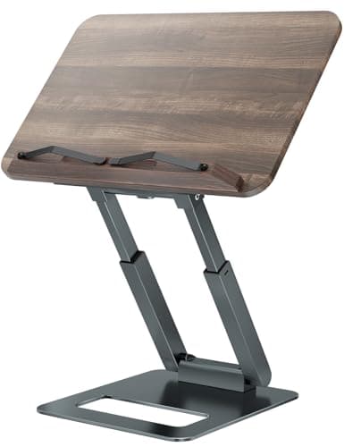 Tounee Book Stand, Telescopic Book Holder Stand, Adjustable Height Pull Out Design Ergonomic Cookbook Stand with Elastic Page Clips Fits All Books (Gray)