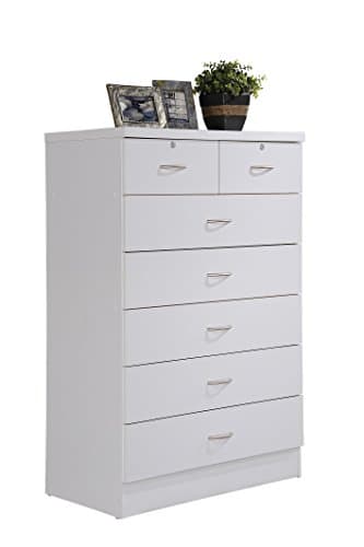 HODEDAH 7 Drawer Wood Dresser for Bedroom, 31.5 inch Wide Chest of Drawers, with 2 Locks on the Top Drawers, Storage Organization Unit for Clothing, White