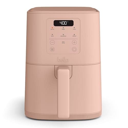 bella 4Qt Slim Air Fryer, Fits-anywhere™ Kitchenware, EverGood™ Ceramic Nonstick Coating, Adjustable Temperature, 6 Preset Cooking Options, 60 Min Auto Shutoff w Audible Tone, 3.3lb Capacity, Blossom